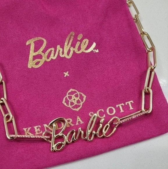 NWT Barbie x Kendra Scott Gold Link and Chain Necklace in Pink Crystal - Picture 2 of 4